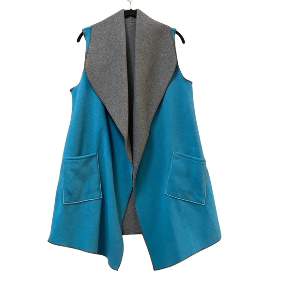 NWOT Mia Reis Reversible  Pocket Fleece Swing Vest Women's Size S Blue & Gray - Picture 1 of 7